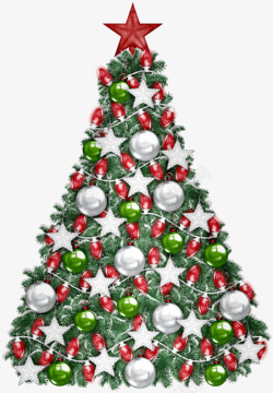 卡通圣诞树装饰白色彩球铃铛星星素材