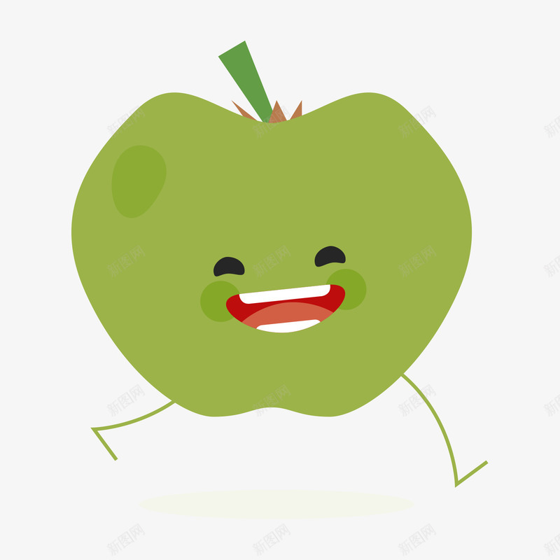 绿色的开心苹果水果表情矢量图ai免抠素材_新图网 https://ixintu.com 开心苹果 水果 水果表情 白色 绿色 苹果 黑色 矢量图