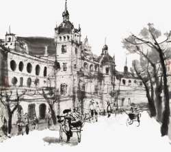 老上海街景水墨画旧上海高清图片