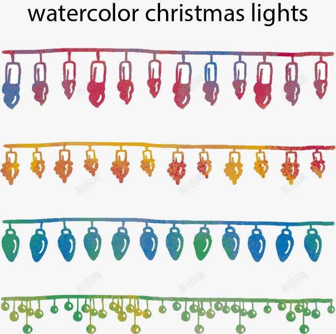 水彩圣诞彩灯png免抠素材_新图网 https://ixintu.com 免扣png 免费png 四组彩灯 圣诞彩灯 水彩手绘 辣椒灯