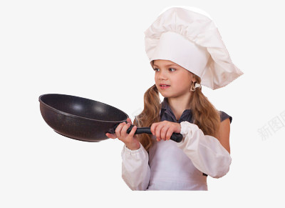 正在学厨艺的女孩png免抠素材_新图网 https://ixintu.com 帽子 白色 锅