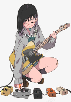 卡通吉他少女素材