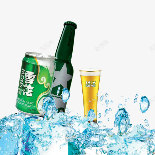 雪花啤酒png免抠素材_新图网 https://ixintu.com 啤酒 声音 易拉罐 果汁 水珠 绿色 蓝色 酒瓶 雪花 黄色