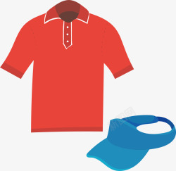 蓝色短袖上衣红色上衣蓝色帽子高尔夫用品矢量图高清图片
