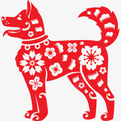 狗狗剪纸中国风红色狗狗剪纸高清图片