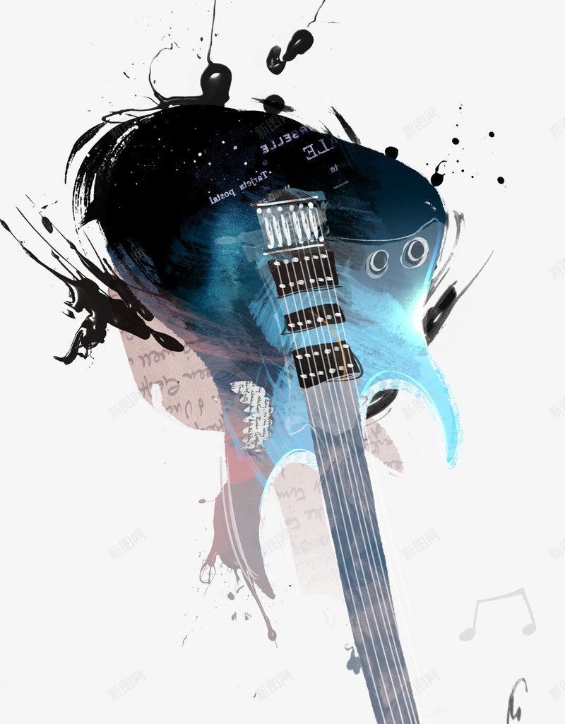 电吉他抽象创意png免抠素材_新图网 https://ixintu.com png图片 png图片素材 免费png素材 创意设计 吉他社海报 电吉他 音乐 音符 音符涂鸦