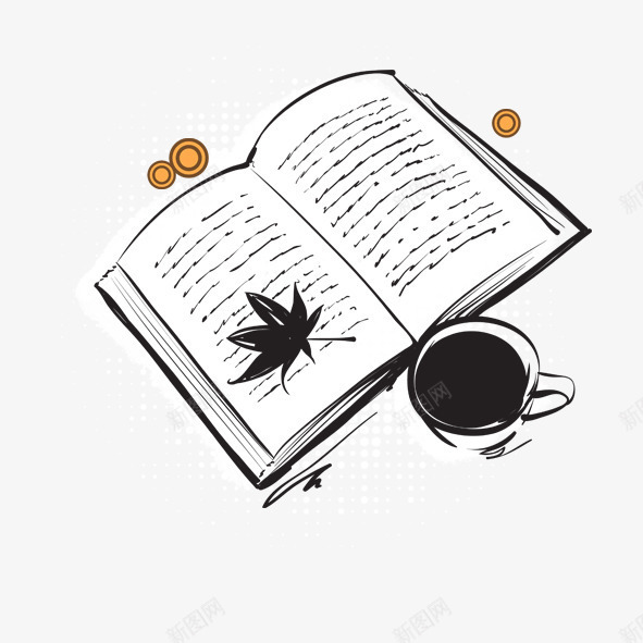 手绘书和咖啡png免抠素材_新图网 https://ixintu.com 咖啡书 咖啡和书 手绘书本 手绘书记 手绘咖啡 手绘打开的书 手绘黑咖啡 枫叶 枫叶书签 翻开的书 黑咖啡