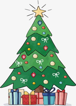 圣诞直播间礼物堆卡通手绘的圣诞树矢量图高清图片