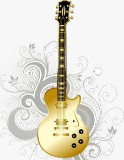花纹吉他矢量图金色吉他乐器灰色花纹矢量图高清图片
