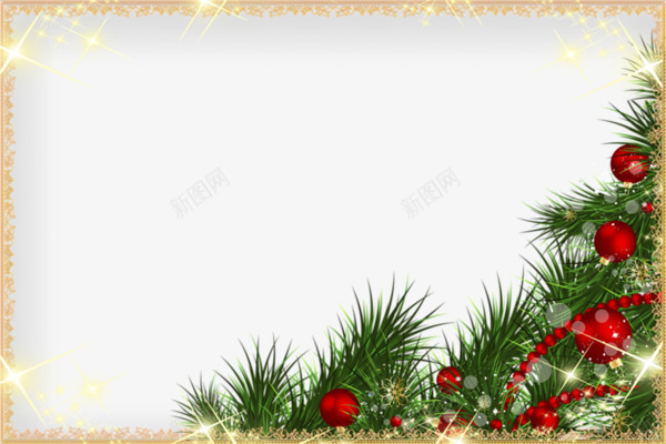 卡通圣诞装饰相框边框松树叶png免抠素材_新图网 https://ixintu.com 卡通手绘 圣诞装饰 松树叶 相框边框 红色彩球