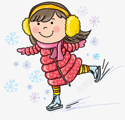 冬季卡通小女孩滑雪高清图片