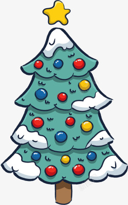 落雪彩色小球圣诞树矢量图素材