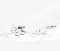 水彩指示牌插画雪地上的雪人高清图片