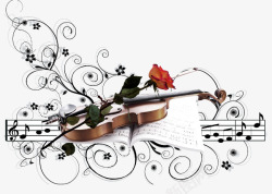 小提琴和玫瑰花素材