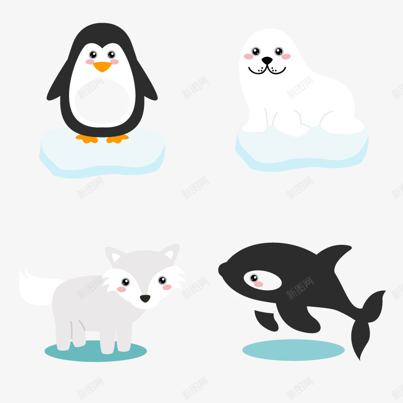 极地动物png免抠素材_新图网 https://ixintu.com 企鹅 冰块 卡通 海狮