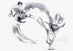踢腿中国风绘画高清图片