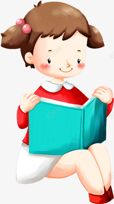 可爱卡通读书小女孩png免抠素材_新图网 https://ixintu.com 卡通 可爱 女孩 读书