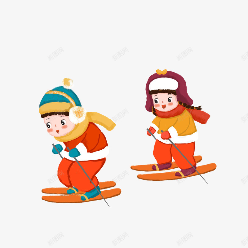 卡通滑雪psd免抠素材_新图网 https://ixintu.com PNG图 PNG图下载 冬季人物 创意卡通 卡通 卡通插图 小人 插图 滑雪 滑雪橇 滑雪的孩子