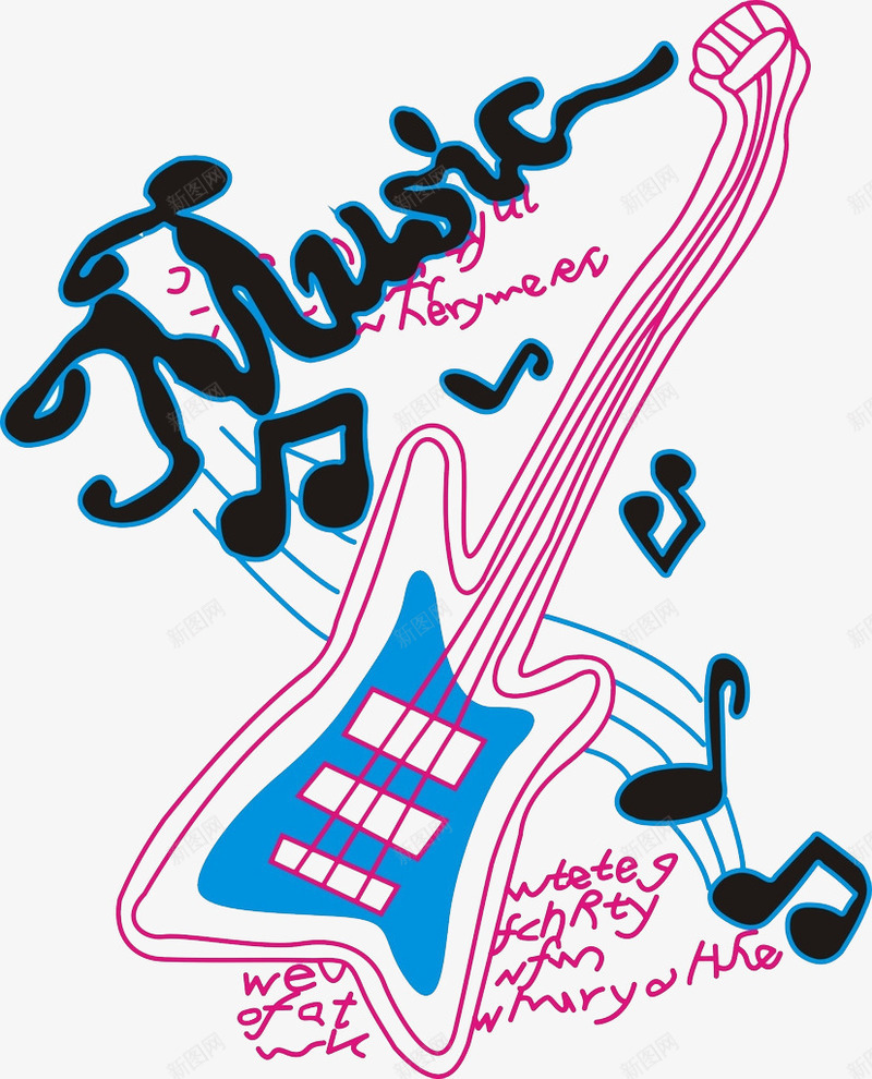 一把吉他png免抠素材_新图网 https://ixintu.com 乐符 动听的 卡通 吉他 字母 手绘 简笔 音乐