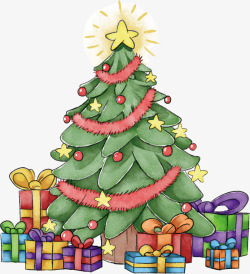 手绘圣诞树和礼物矢量图素材