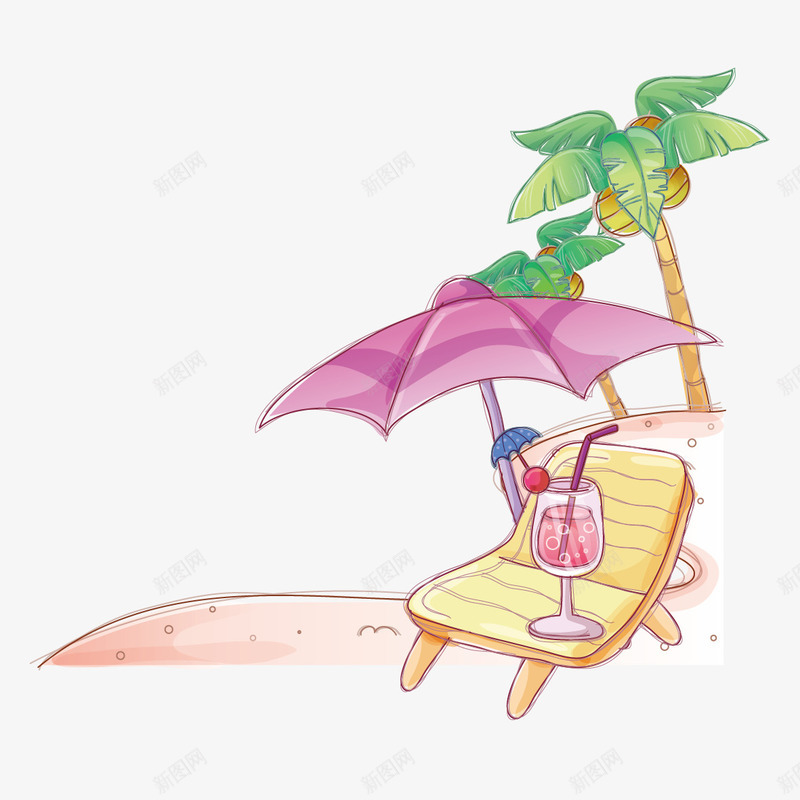 伞果汁和树png免抠素材_新图网 https://ixintu.com 伞 果汁 树 沙滩