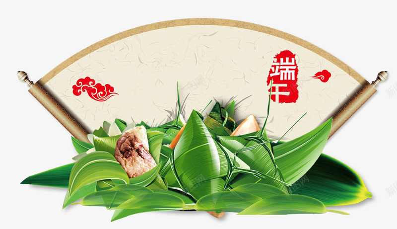 端午节中国风插画psd免抠素材_新图网 https://ixintu.com banner背景 中国风 五月初五 传统节日 端午 端午佳节 端午节 粽叶 粽子 绿色