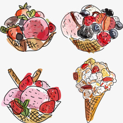 餐后甜品草莓蓝莓甜品插画高清图片