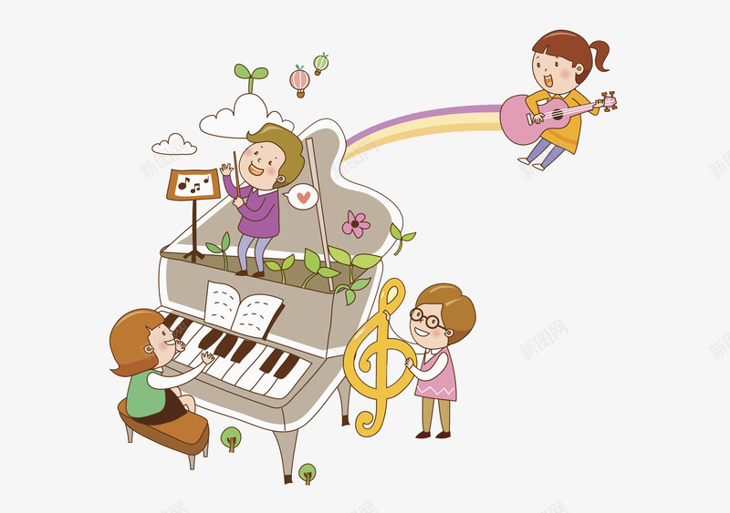 立式钢琴png免抠素材_新图网 https://ixintu.com 人物 卡通 填色练习 彩虹 手绘 玩具 白云 钢琴 音符 黑白琴键