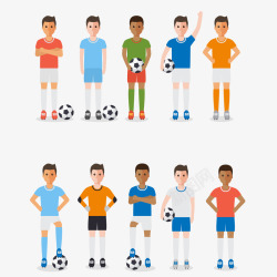 卡通冠军杯扁平化踢足球的人物矢量图高清图片