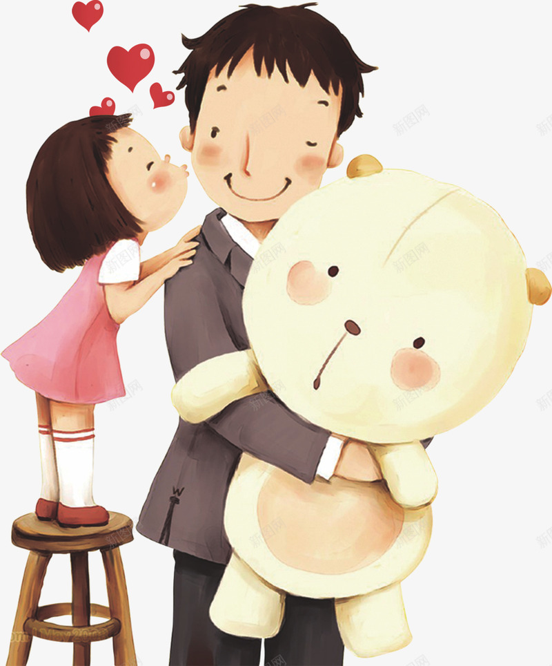 卡通可爱爱心父女人物玩具熊png免抠素材_新图网 https://ixintu.com 人物 卡通 可爱 爱心 父女 玩具