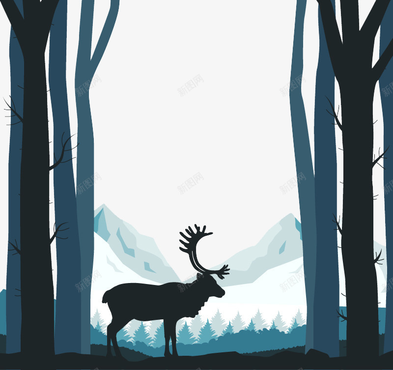 森林中的驯鹿矢量图ai免抠素材_新图网 https://ixintu.com 剪影 森林 雪山 驯鹿 矢量图