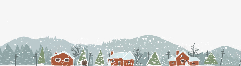 卡通冬季下雪的景象psd免抠素材_新图网 https://ixintu.com 下雪的景象 冬季 卡通 山峰 枝头积雪 树木 红色的房子 雪花