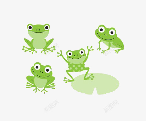 绿色青蛙png免抠素材_新图网 https://ixintu.com 卡通 手绘 插画 绿色 荷叶 青蛙
