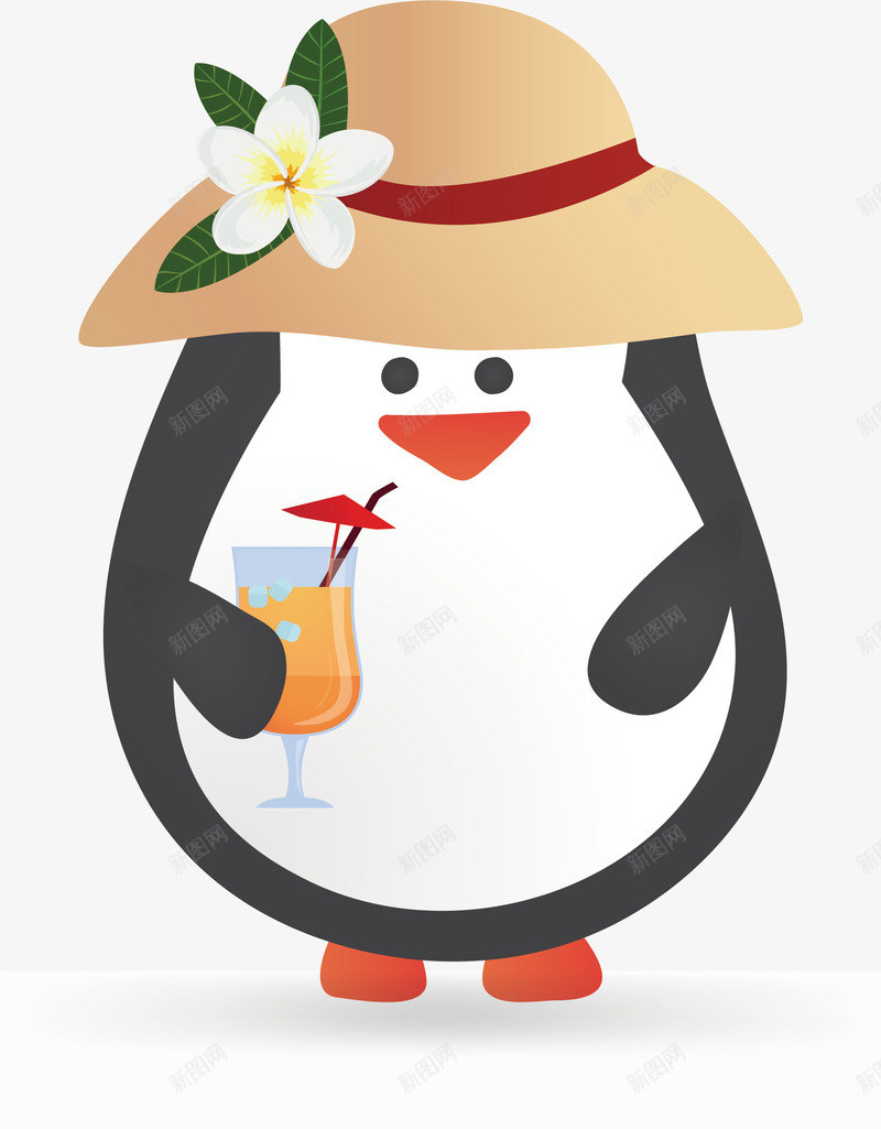 喝果汁的企鹅png免抠素材_新图网 https://ixintu.com 卡通企鹅 喝果汁 度假的企鹅 矢量素材