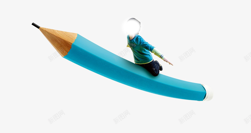 坐在铅笔上的儿童png免抠素材_新图网 https://ixintu.com 儿童 弯曲的铅笔 扭曲铅笔 放飞梦想 蓝色 铅笔