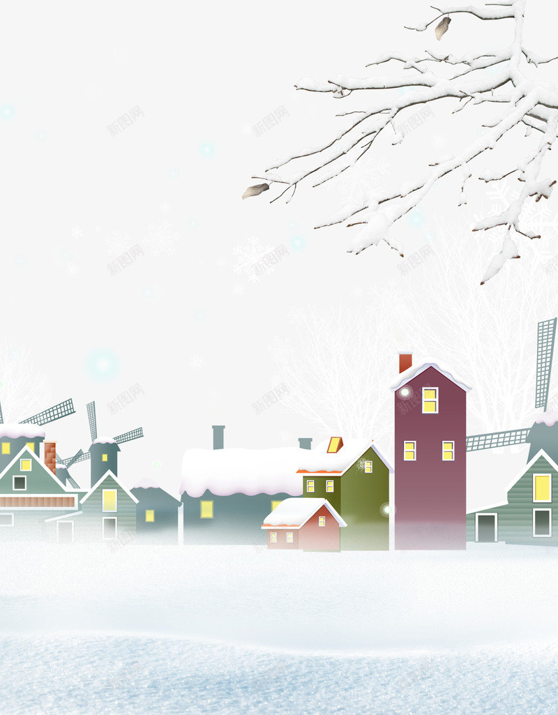 雪后的树枝和小镇png免抠素材_新图网 https://ixintu.com 下雪 城镇 屋顶雪 树枝 雪