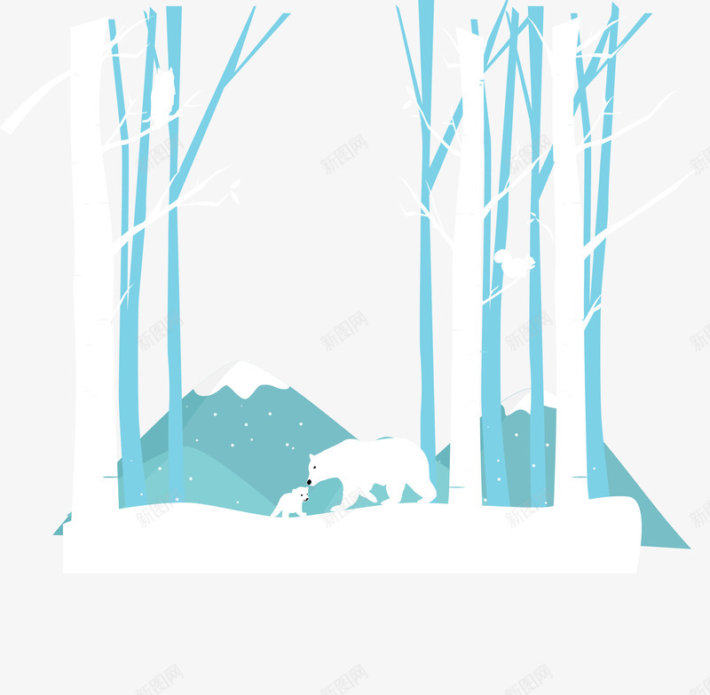 树林雪地玩耍的北极熊母子png免抠素材_新图网 https://ixintu.com 北极熊 树林 玩雪 雪 雪地玩耍