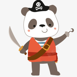 船长帽子卡通可爱熊猫海盗船长矢量图高清图片