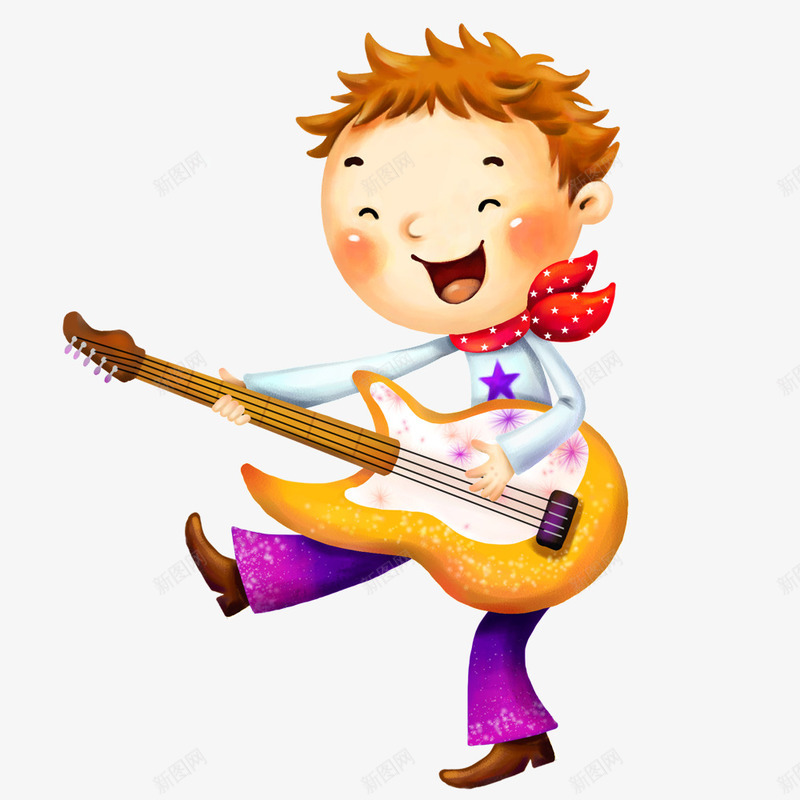 弹吉他的小男孩png免抠素材_新图网 https://ixintu.com 乐器 卡通 吉他 小男孩 装饰