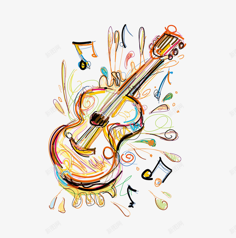 彩色手绘吉他矢量图ai免抠素材_新图网 https://ixintu.com 乐器 吉他 彩色 手绘素材 矢量图