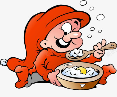 正在大口吃饭的儿童png免抠素材_新图网 https://ixintu.com 卡通 帽子 红色 饭菜