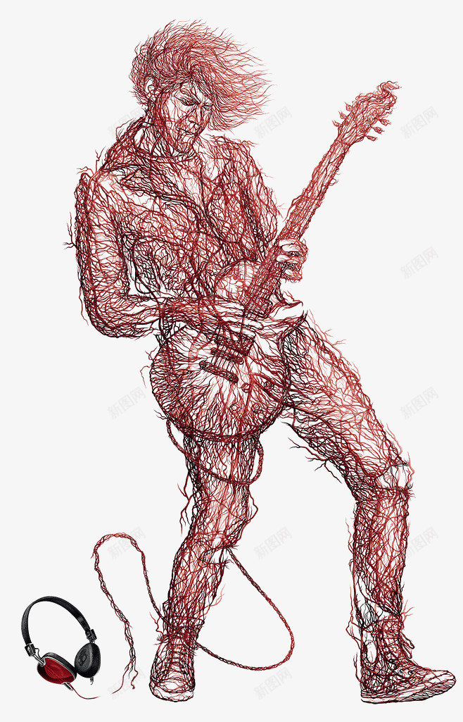 手绘弹吉他的男人png免抠素材_新图网 https://ixintu.com 圆珠笔画 弹吉他 手绘男人 红色