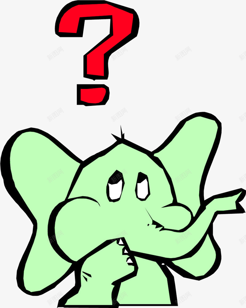 大象和问号png免抠素材_新图网 https://ixintu.com 卡通 可爱 大象 手绘 简笔 红色 绿色 问号