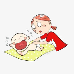 光屁股卡通妈妈和哭闹的宝宝高清图片
