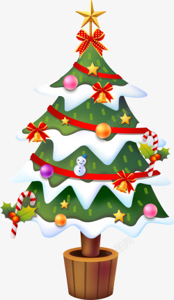 圣诞节小素材冬日积雪蝴蝶结圣诞树高清图片