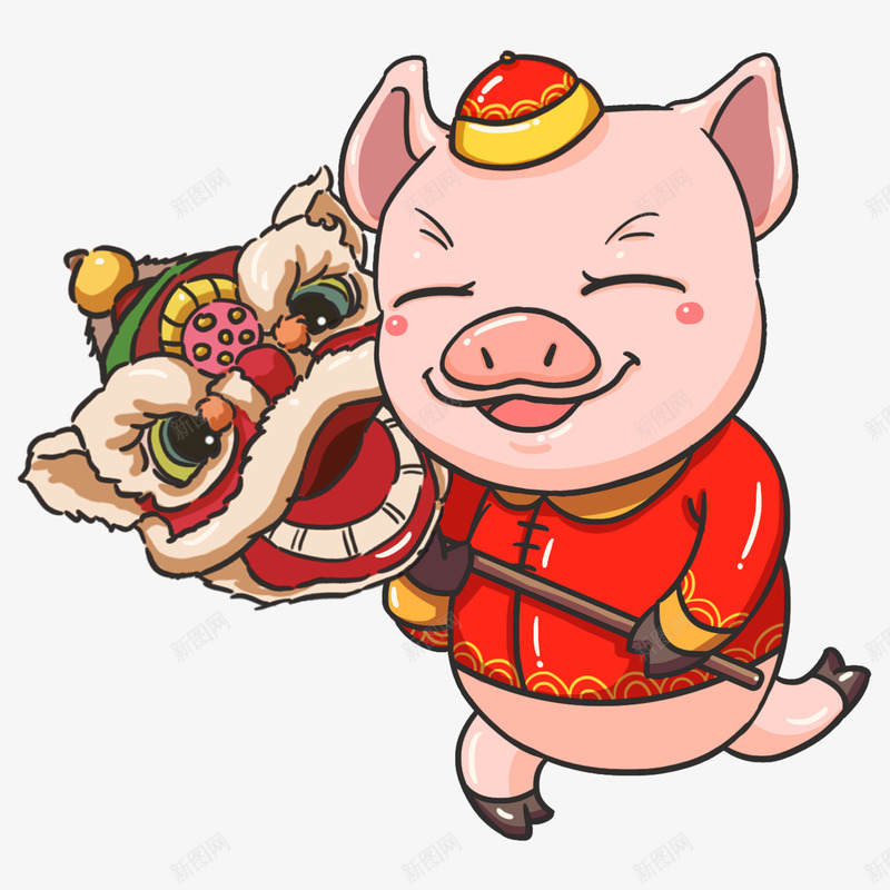 福小猪舞狮子png免抠素材_新图网 https://ixintu.com 2019猪年 卡通 小猪 手绘 猪宝宝 福小猪 舞狮子