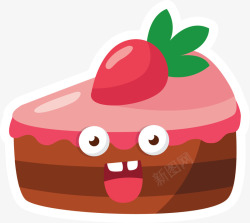 笑脸的蛋糕粉红草莓卡通蛋糕矢量图高清图片