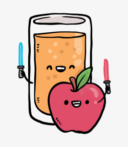 卡通手绘苹果果汁素材