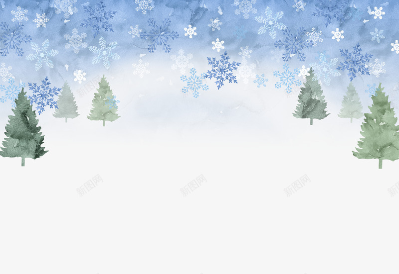 雪地中的松树png免抠素材_新图网 https://ixintu.com 冬季 卡通 天气 松树 水彩 白雪 绿植 雪花