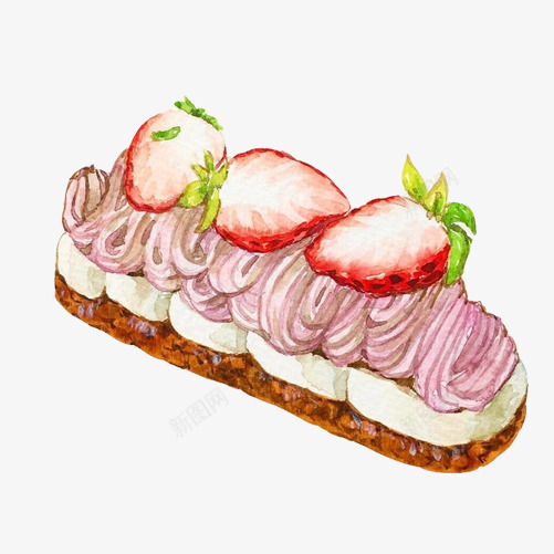 草莓长面包手绘画片psd免抠素材_新图网 https://ixintu.com 奶酱 手绘美食 色彩画 草莓果子 长面包